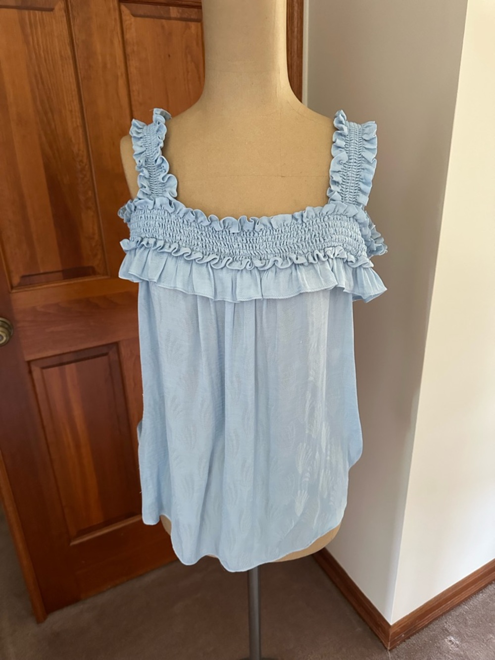 Anthropologie Light Blue Ruffled Smocked Camisole